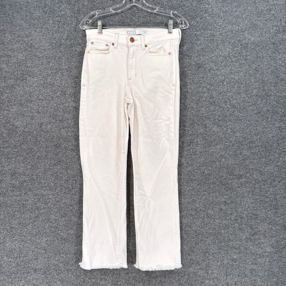 AYR The Bomb Pop Jeans Women 26 White Raw Hem High Rise Straight Leg Denim